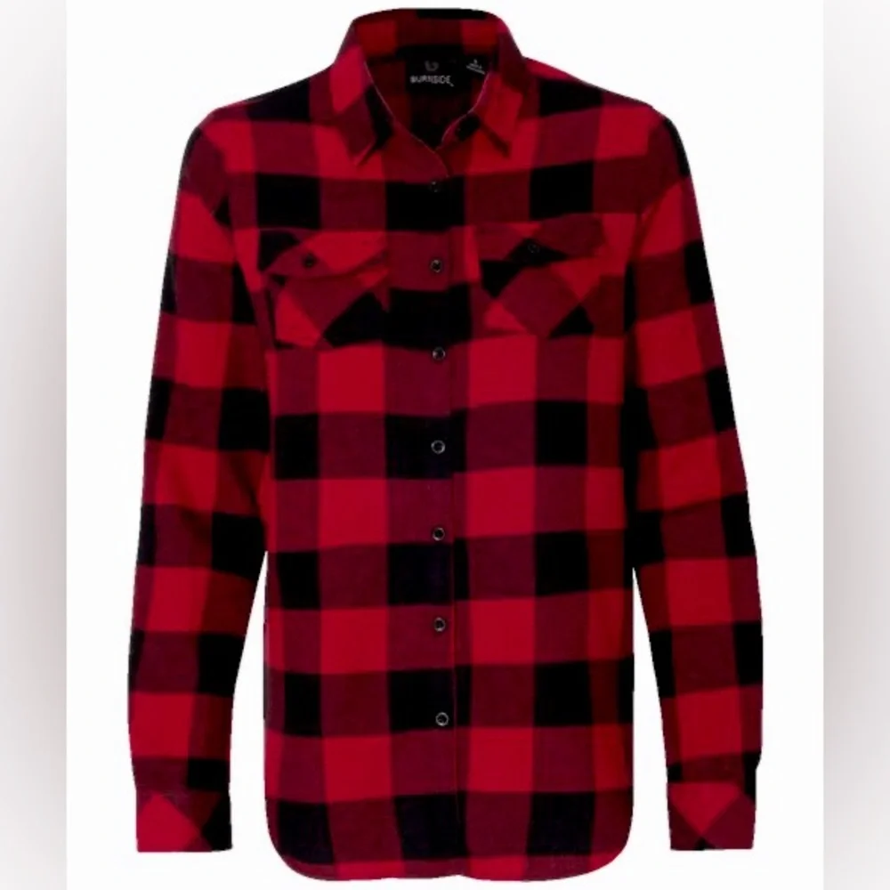 Burnside Vintage Plaid Boyfriend Flannel Shirt Red Black Large Huskers Nebraska - Picture 1 of 16